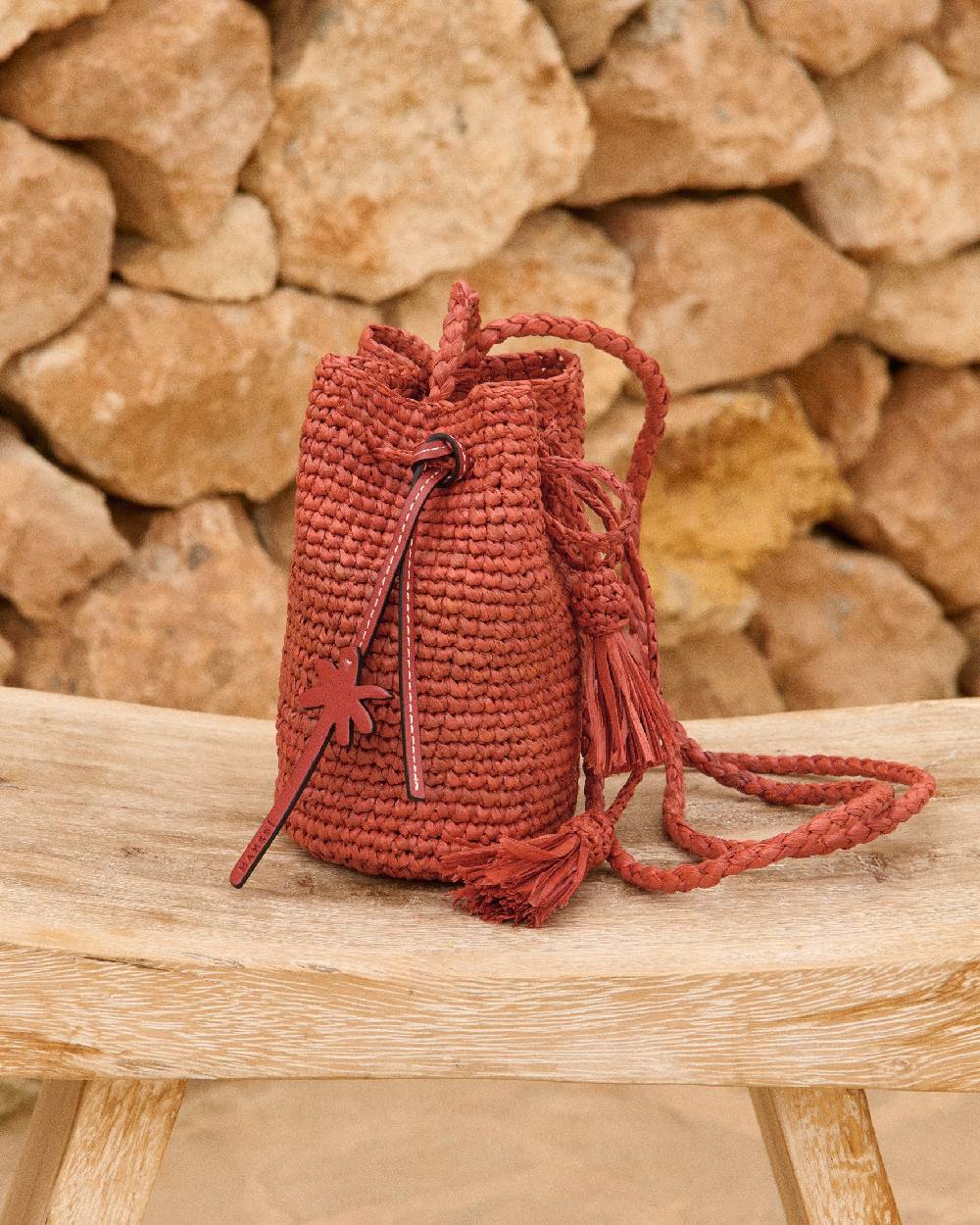 Manebí Raffia Beach Bucket Mini - Rust
