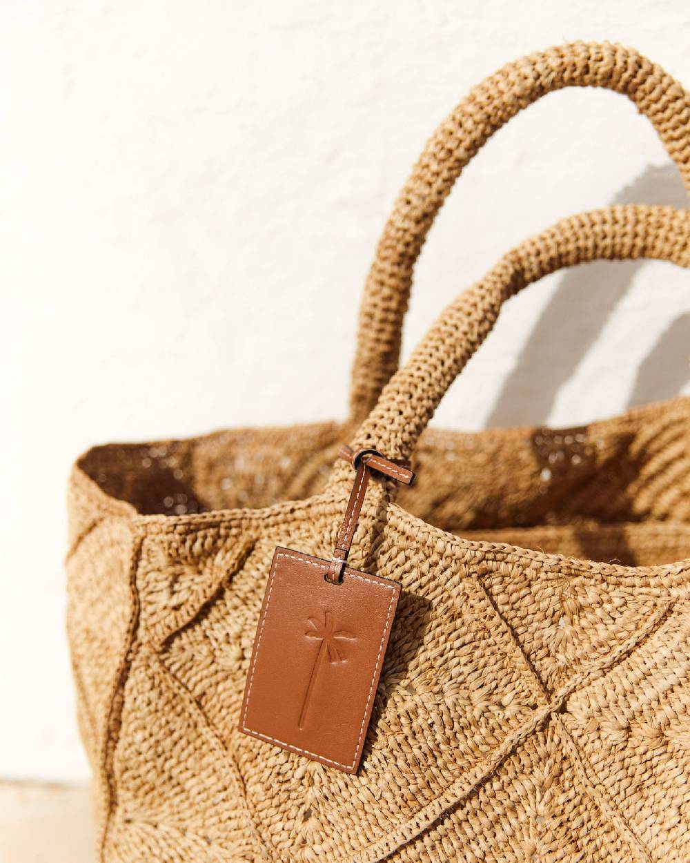 Manebí Raffia Crochet Sunset Bag Large - Tan