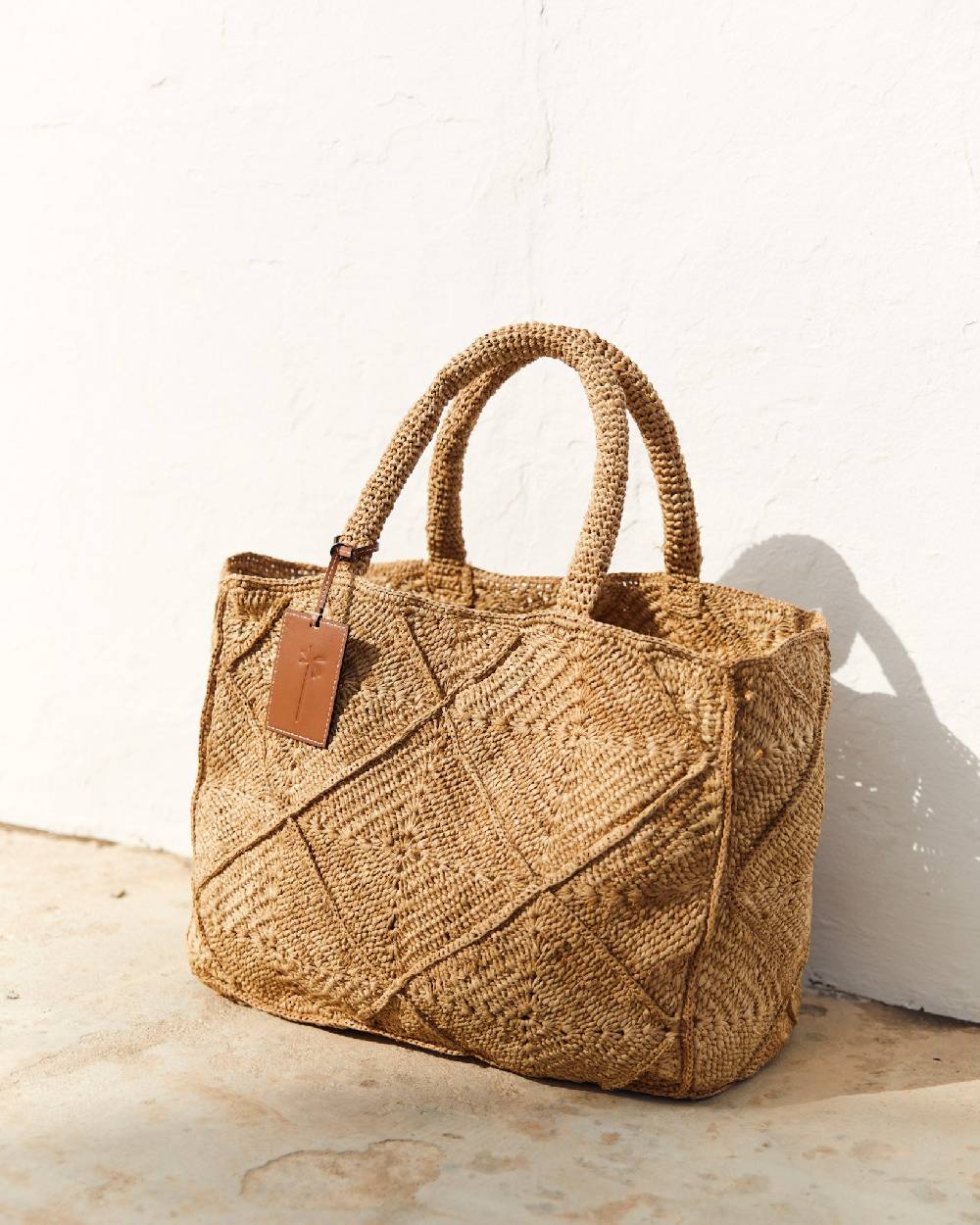 Manebí Raffia Crochet Sunset Bag Large - Tan