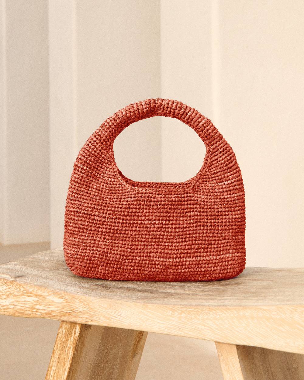 Manebí Raffia Halfmoon Bag - Rust