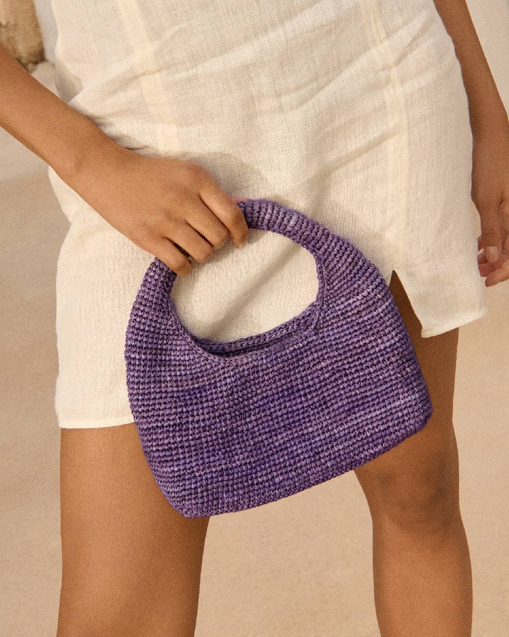 Manebí Raffia Halfmoon Bag - Summer Purple