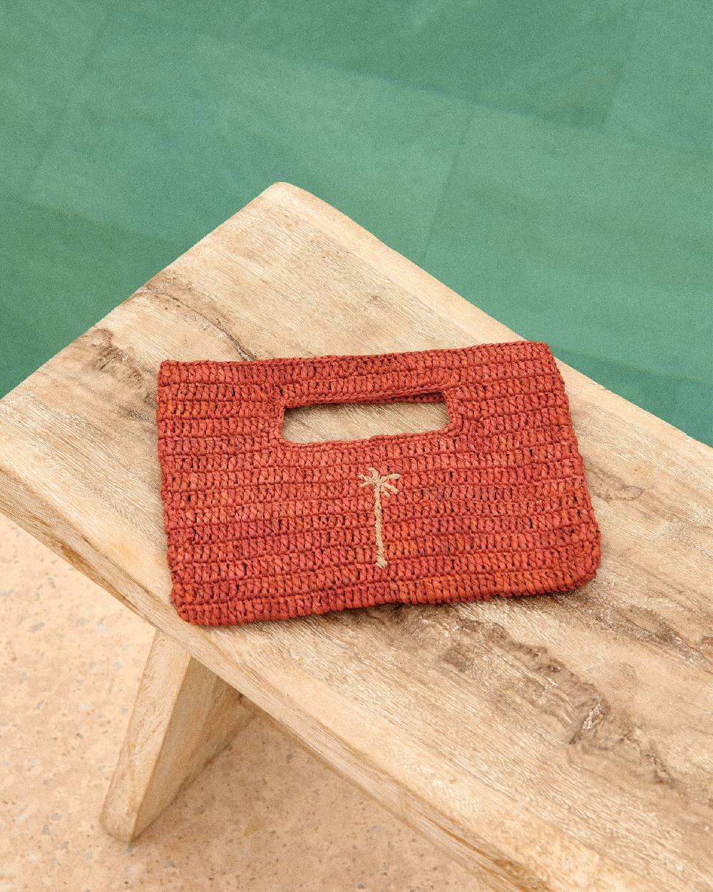 Manebí Raffia Handbag Mini - Rust With Tan Palm