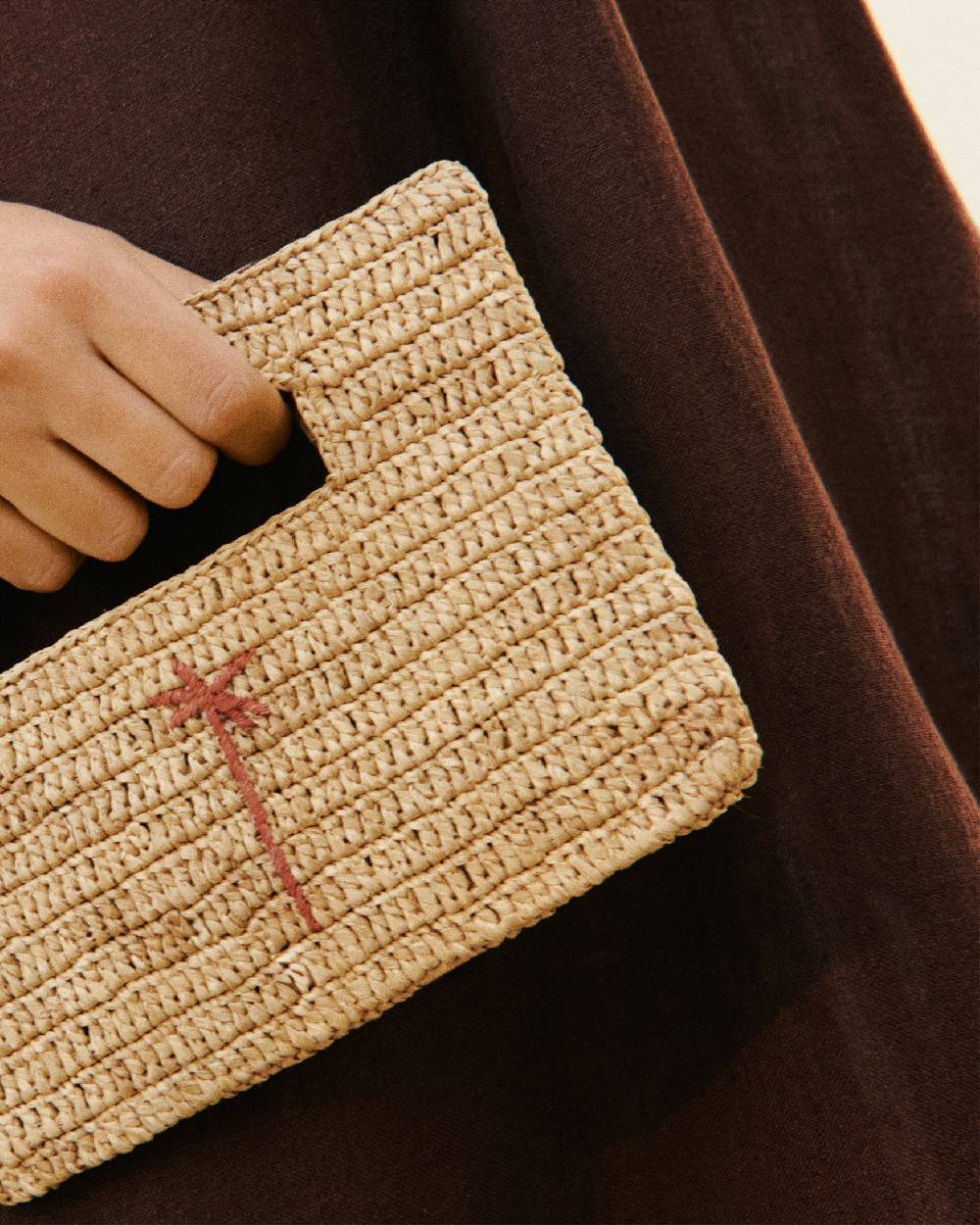 Manebí Raffia Handbag Mini - Tan With Brown Palm