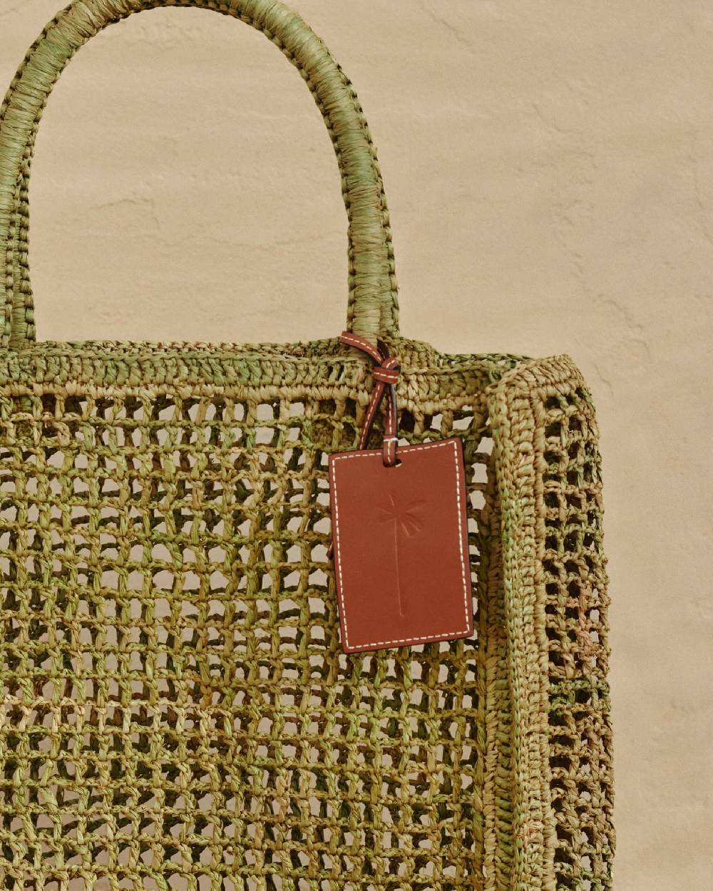Manebí Raffia Net Bag - Leather Tag Kaki Green