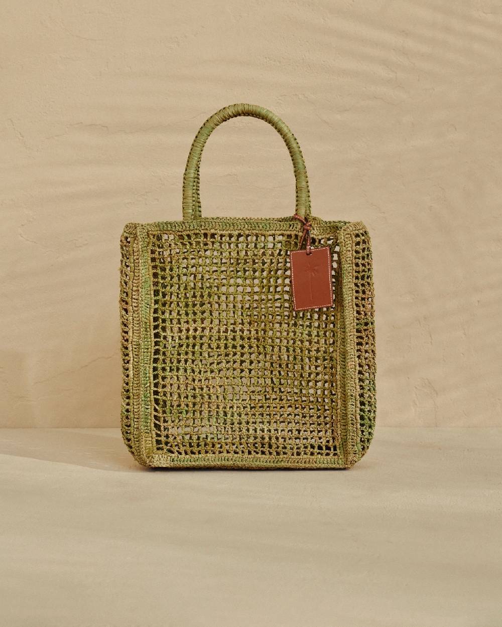 Manebí Raffia Net Bag - Leather Tag Kaki Green