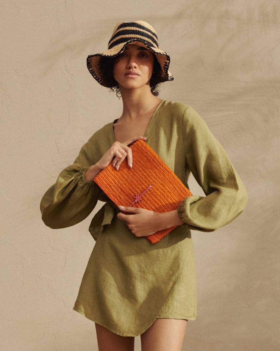 Manebí Raffia Panama Hat - Hamptons Striped