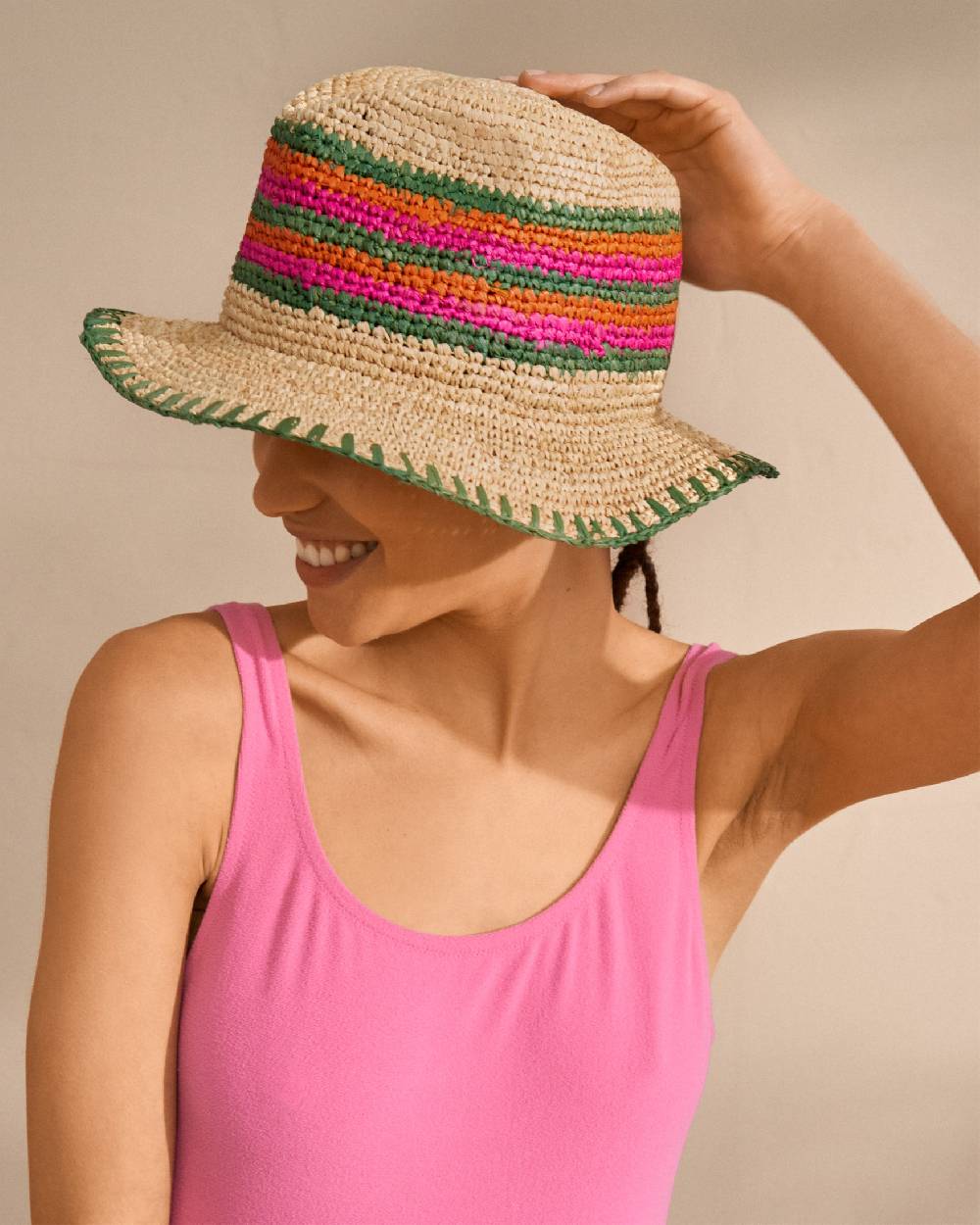 Manebí Raffia Panama Hat - Striped Striped