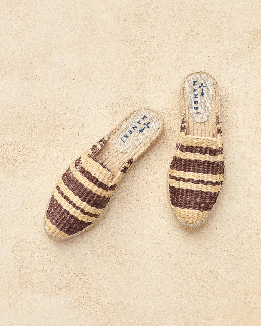Manebí Raffia Stripes Mules - Cocoa \u0026 Natural