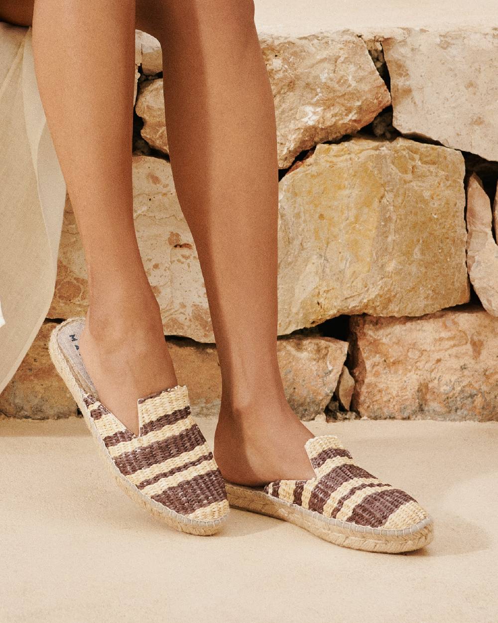 Manebí Raffia Stripes Mules - Cocoa \u0026 Natural