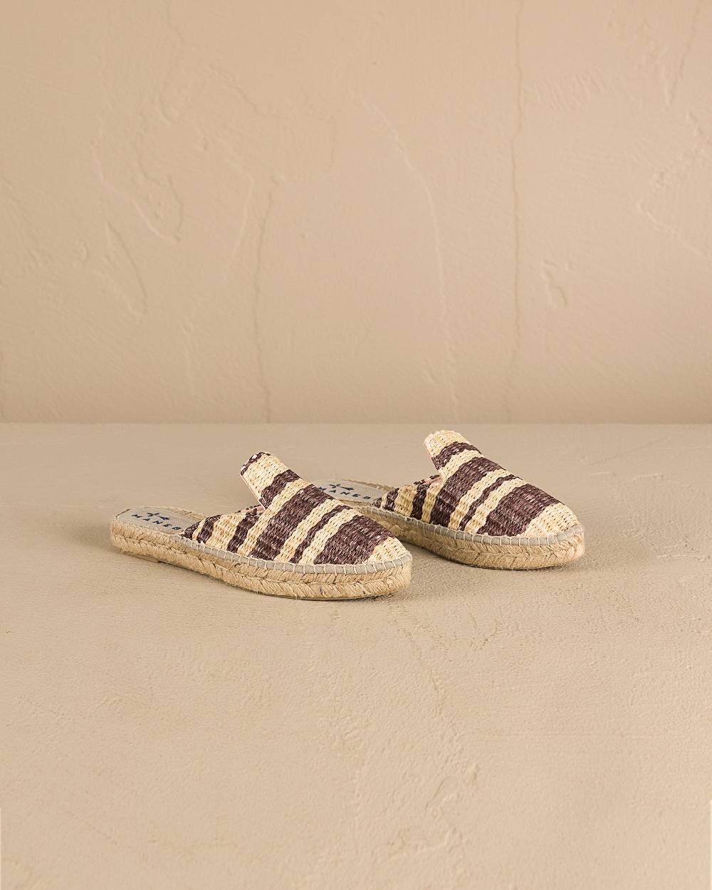 Manebí Raffia Stripes Mules - Cocoa \u0026 Natural