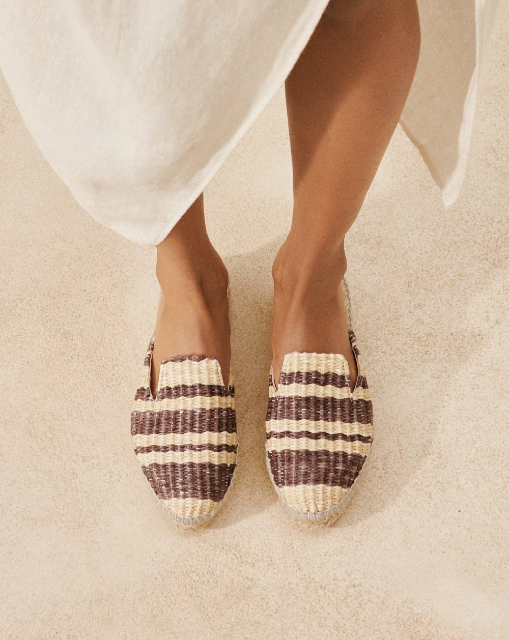 Manebí Raffia Stripes Mules - Cocoa \u0026 Natural