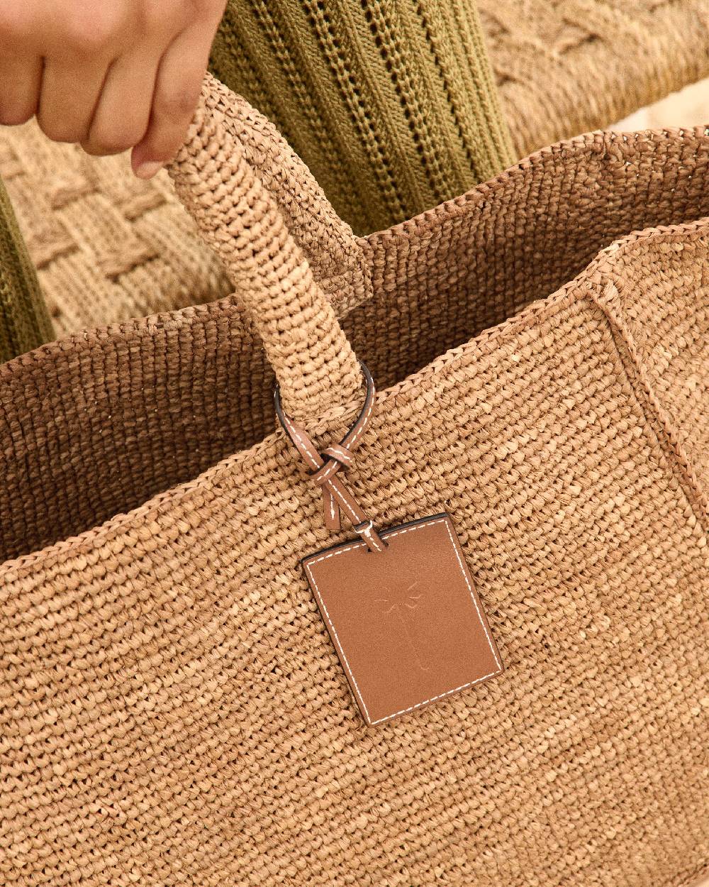 Manebí Raffia Sunset Bag Large - Leather Tag Tan