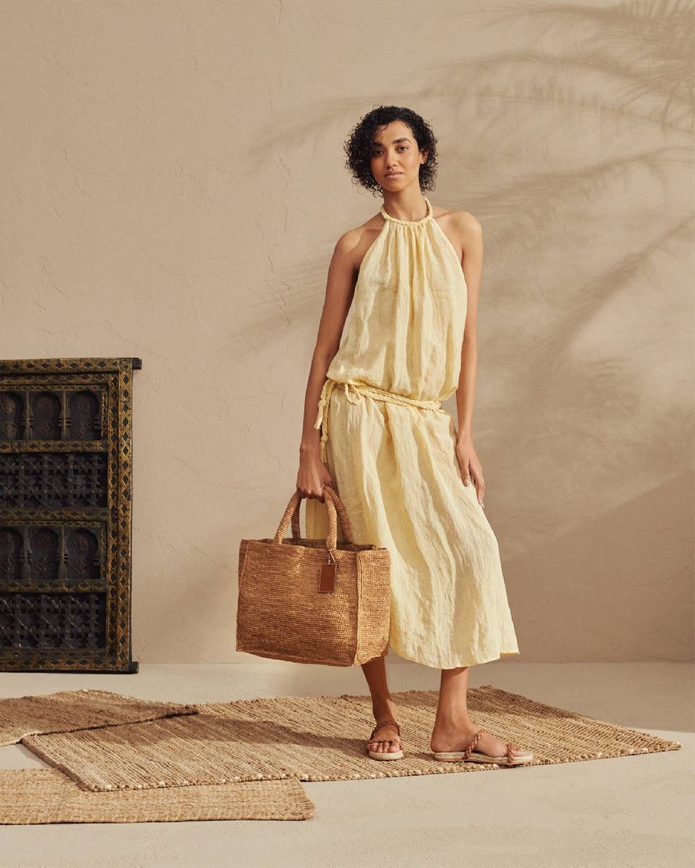 Manebí Raffia Sunset Bag Large - Leather Tag Tan