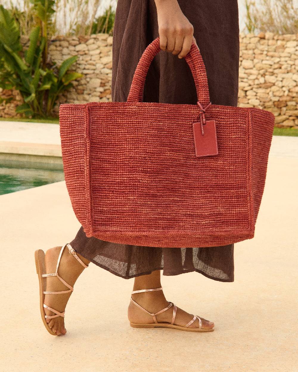Manebí Raffia Sunset Bag Large - Rust
