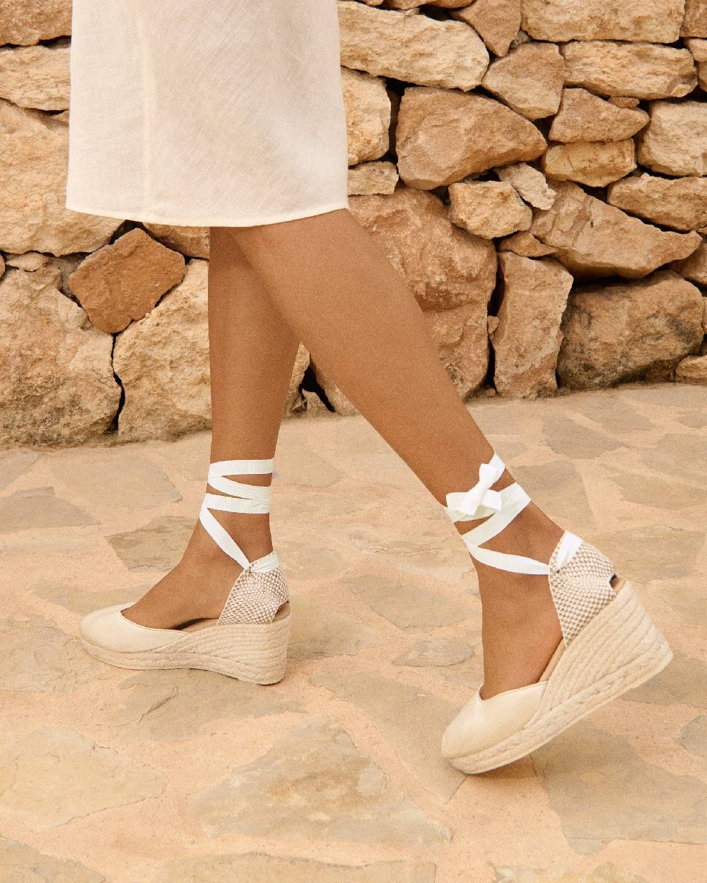 Manebí Satin Low Wedge Espadrilles - Love White
