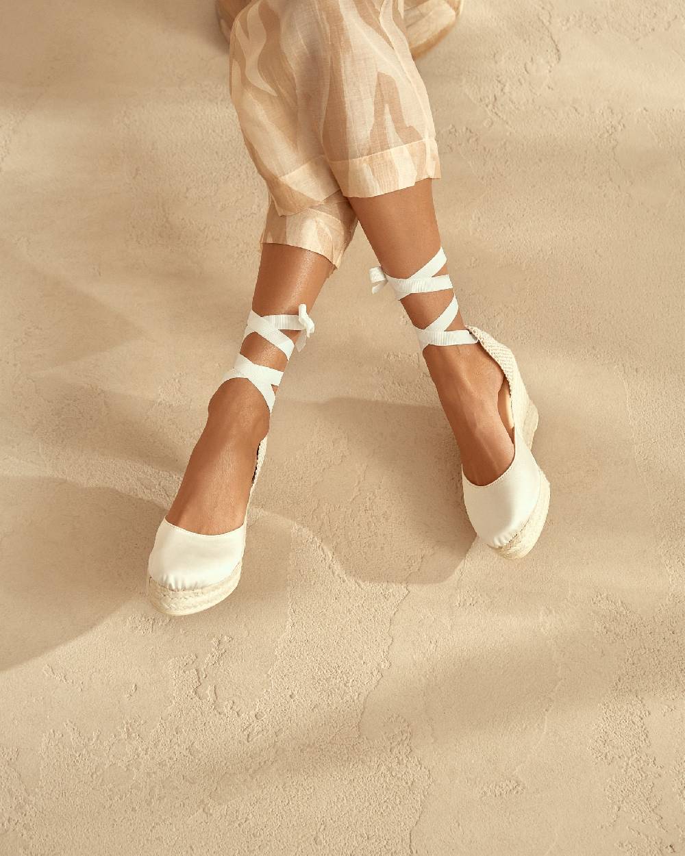 Manebí Satin Wedge Espadrilles - Love White