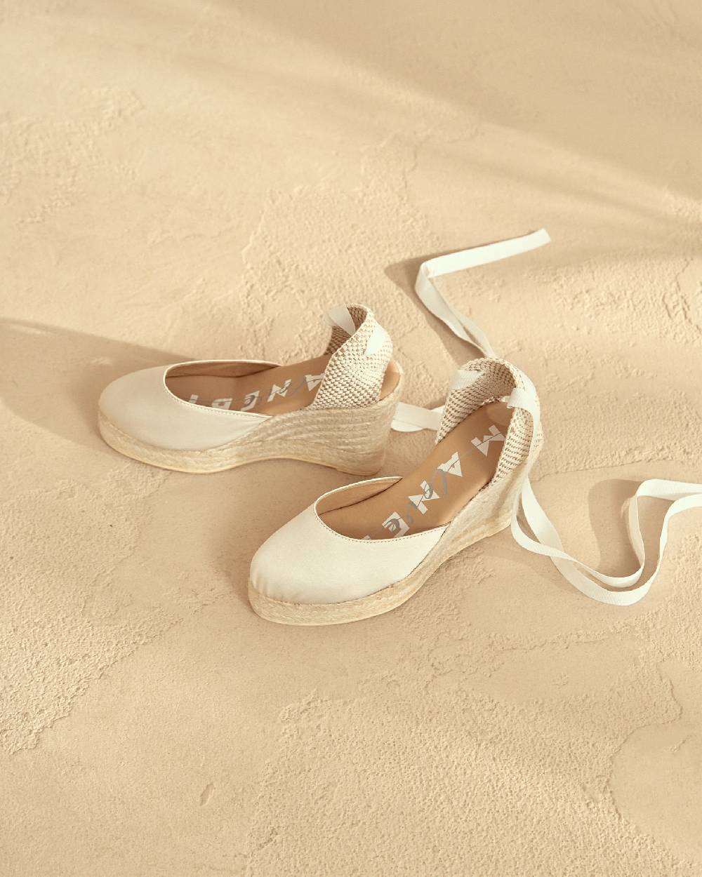 Manebí Satin Wedge Espadrilles - Love White
