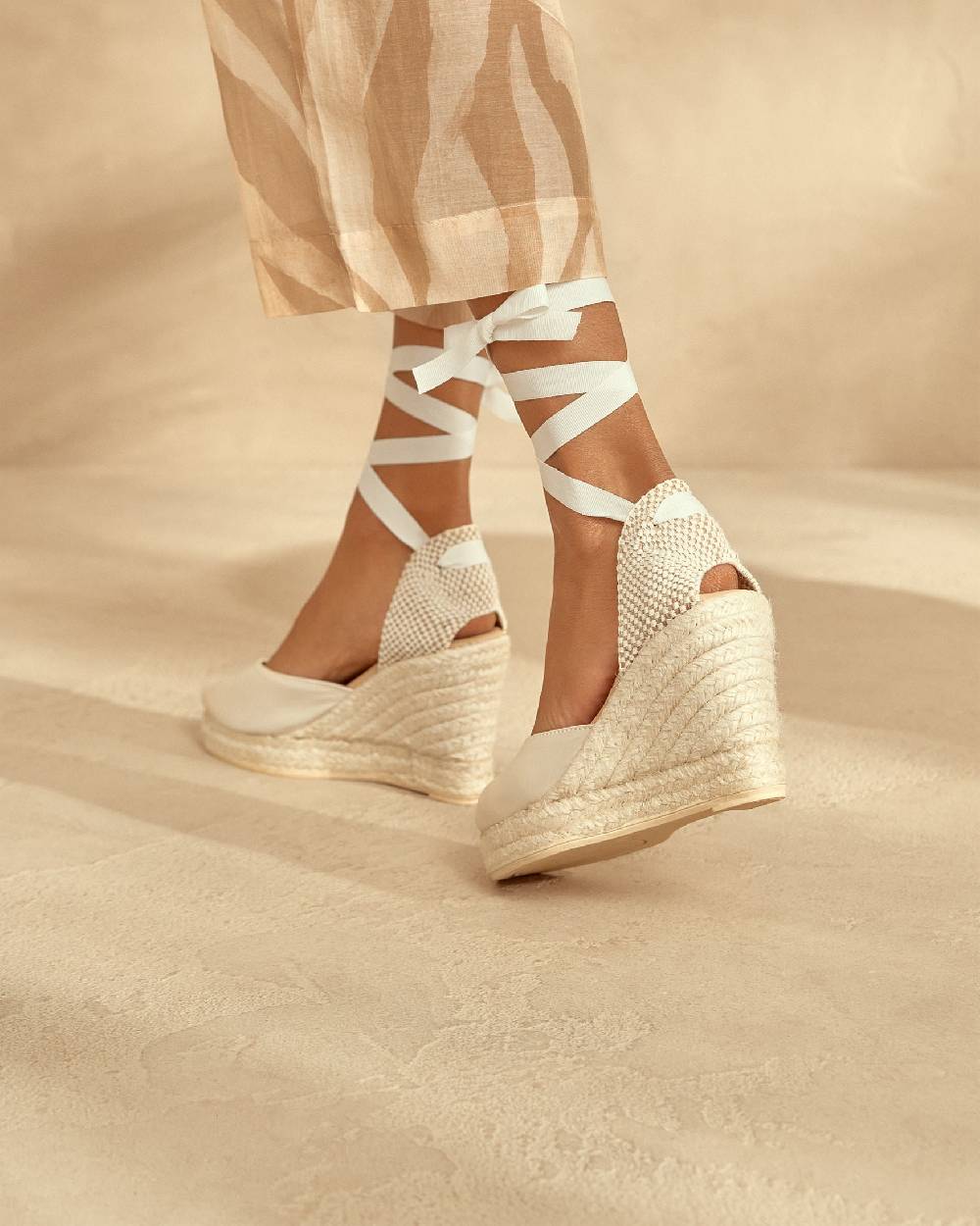 Manebí Satin Wedge Espadrilles - Love White