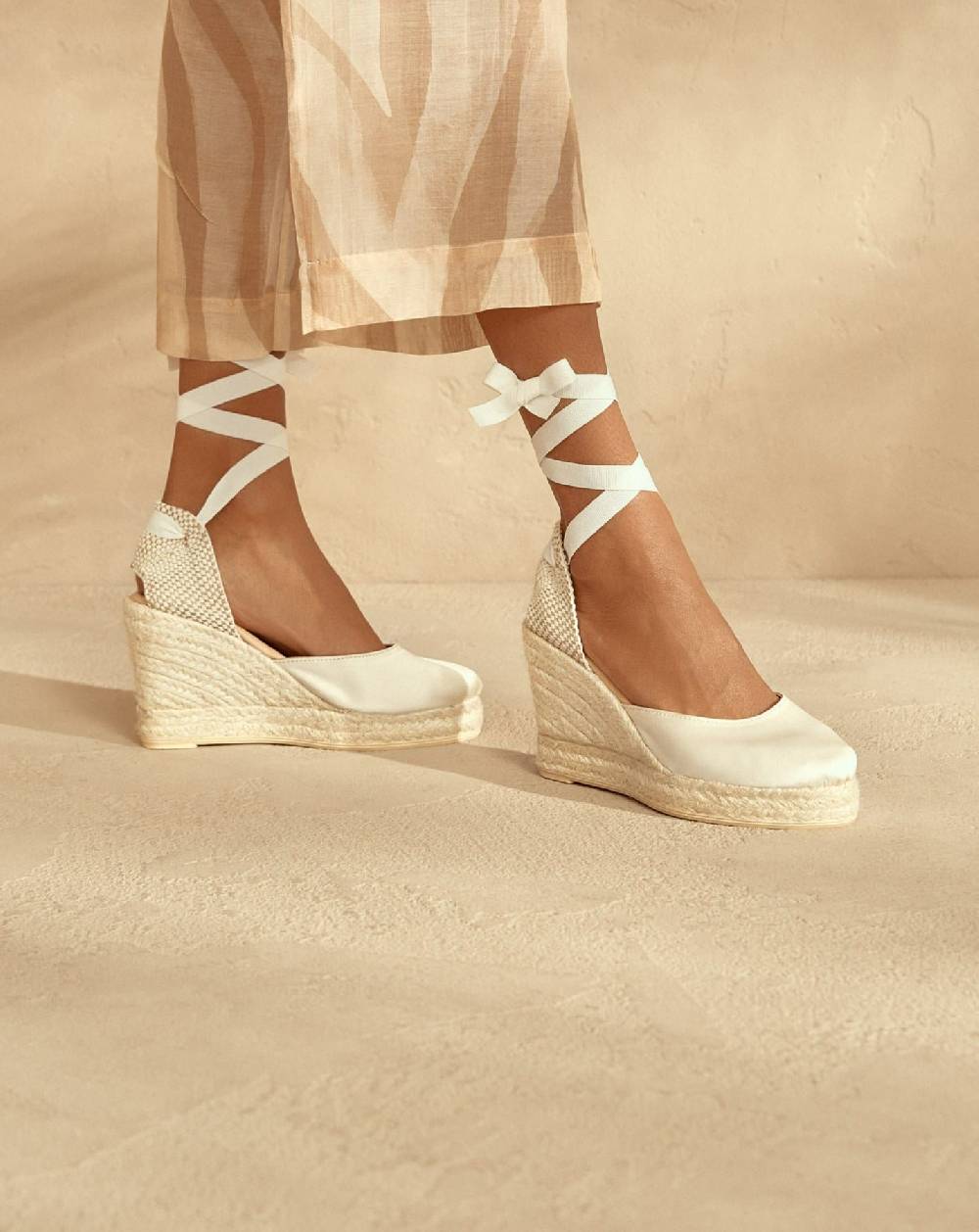 Manebí Satin Wedge Espadrilles - Love White