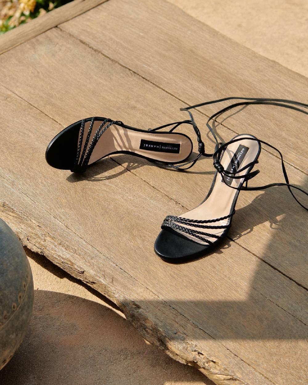 Manebí Savana Leather Braided Heels - Lace Up Black