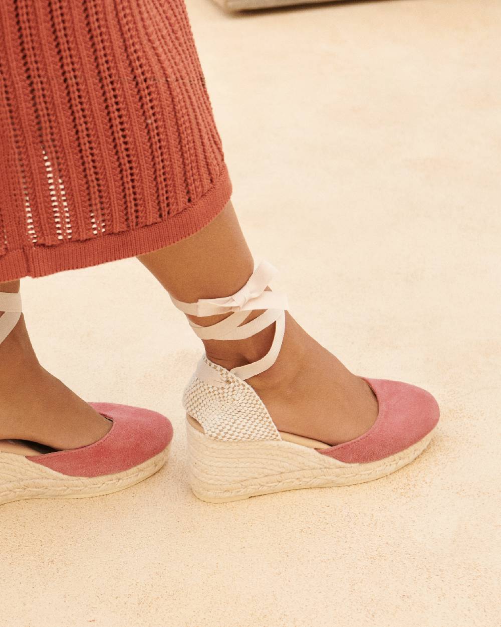 Manebí Soft Suede Low Wedge Espadrilles - Terracotta