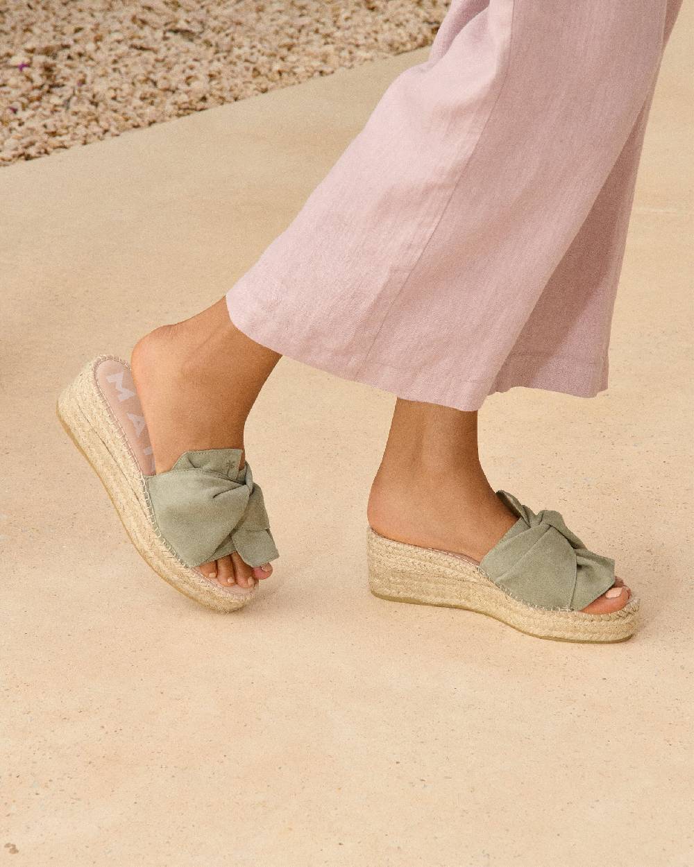 Manebí Soft Suede Platforms With Knot - Sage
