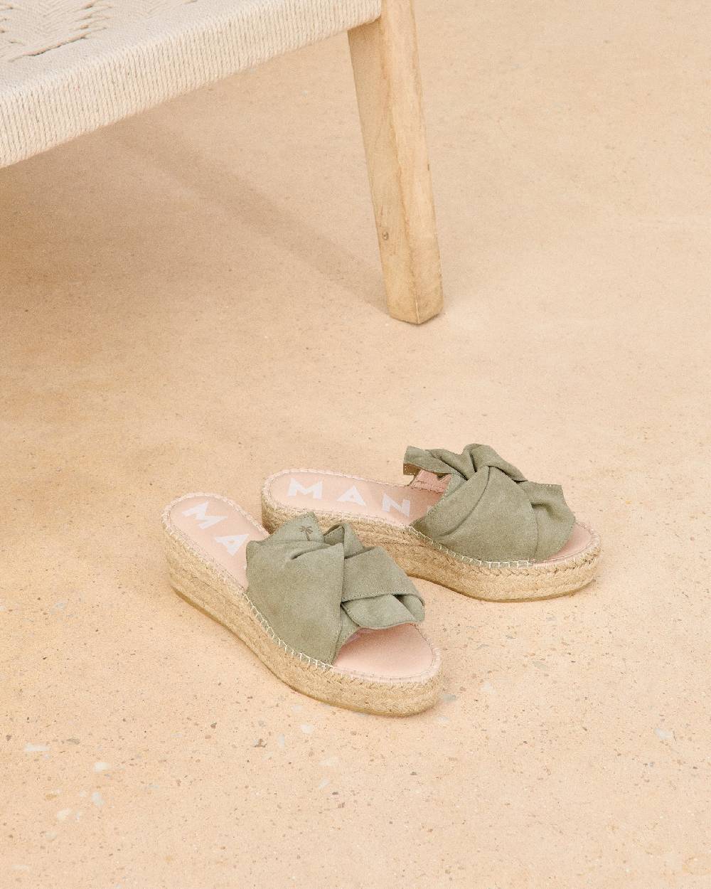 Manebí Soft Suede Platforms With Knot - Sage