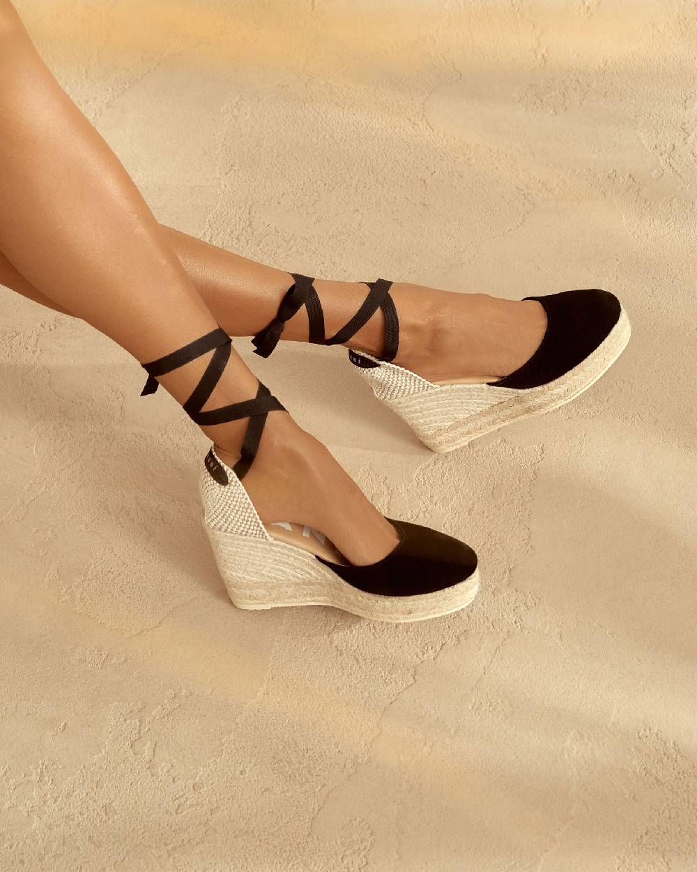 Manebí Soft Suede Wedge Espadrilles - Hamptons Black