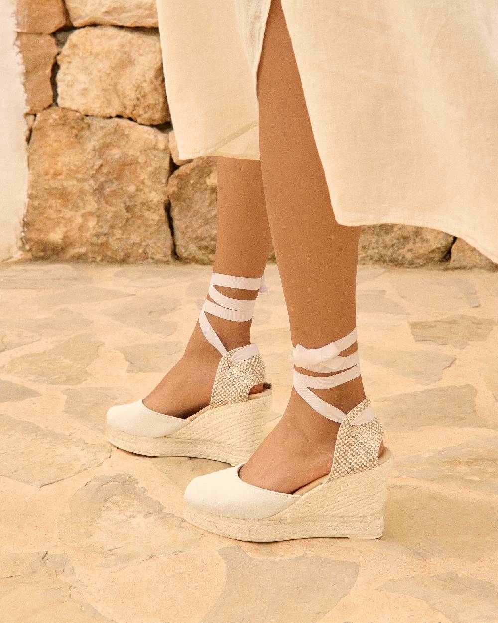 Manebí Soft Suede Wedge Espadrilles - Love White