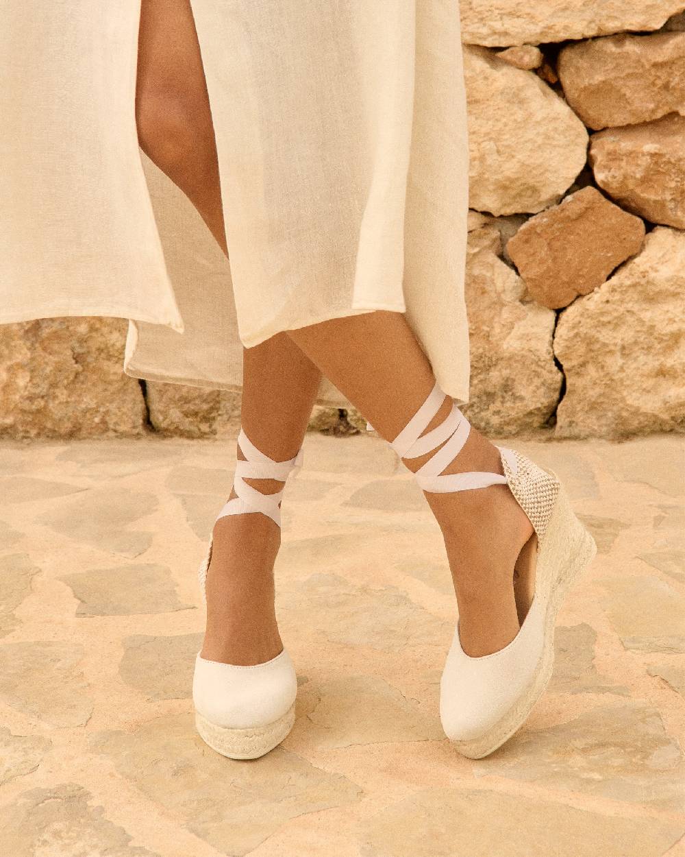 Manebí Soft Suede Wedge Espadrilles - Love White