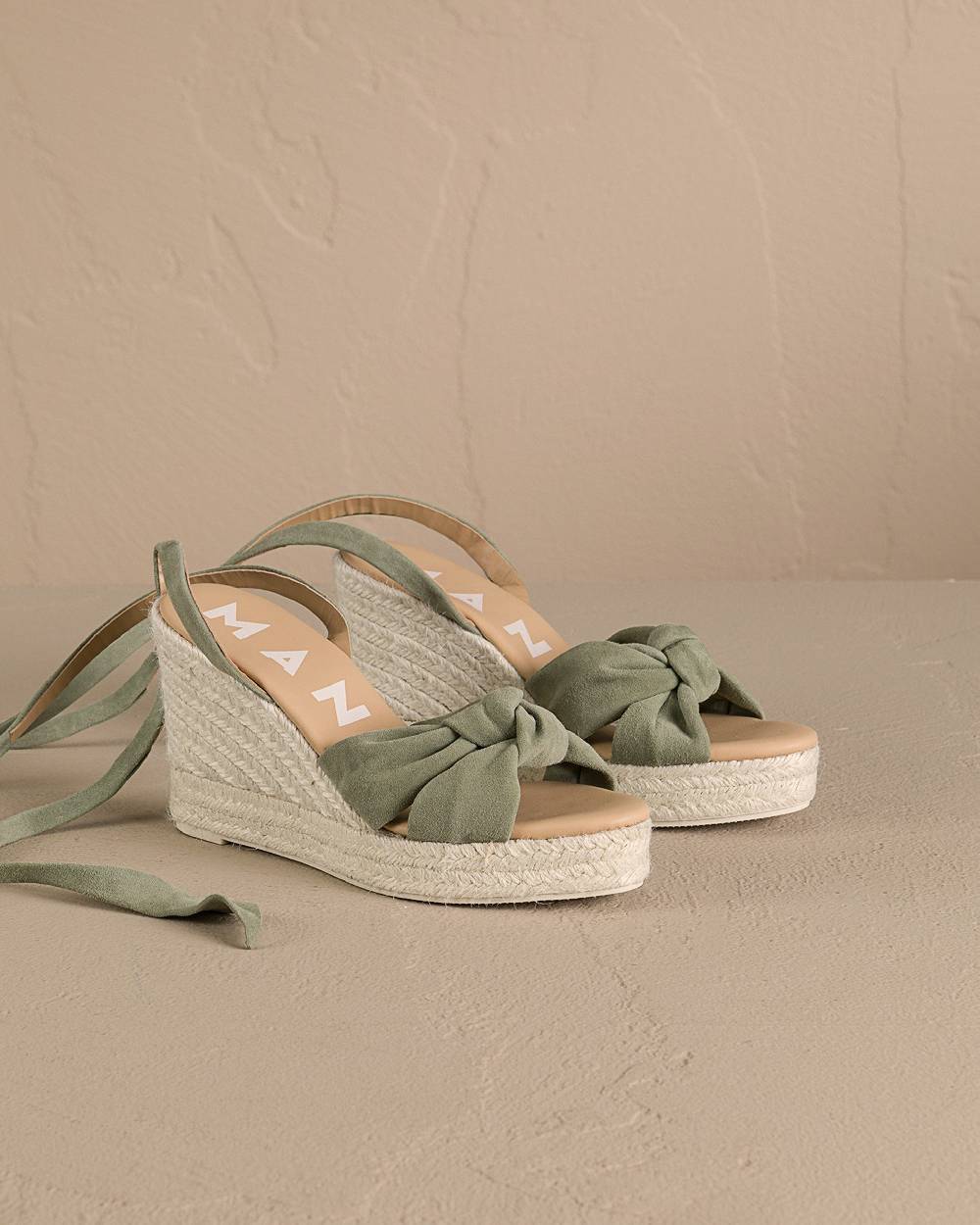 Manebí Soft Suede Wedge Espadrilles|With Knot - Sage