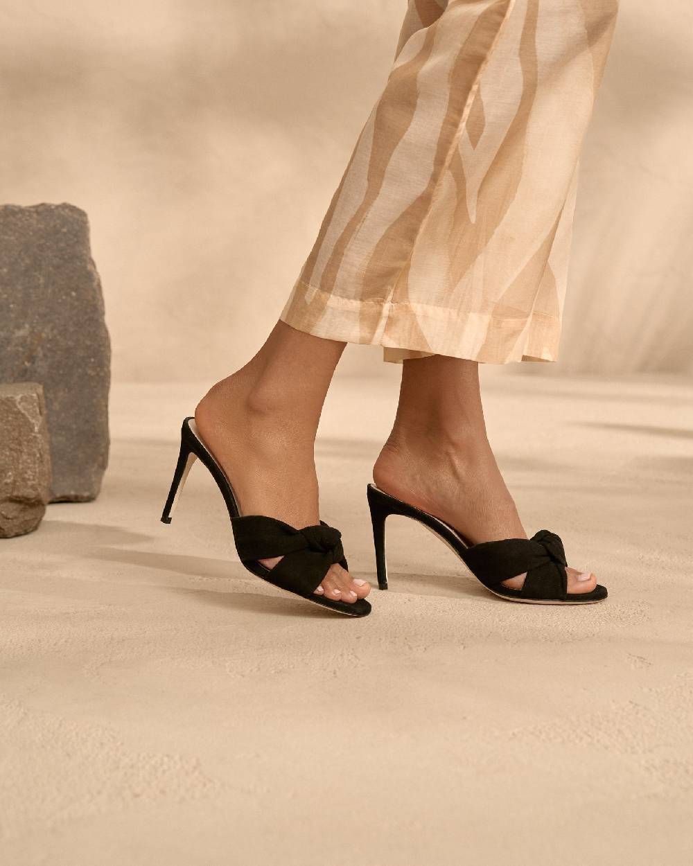 Manebí Sophie Suede Mule Heels - Knot Black