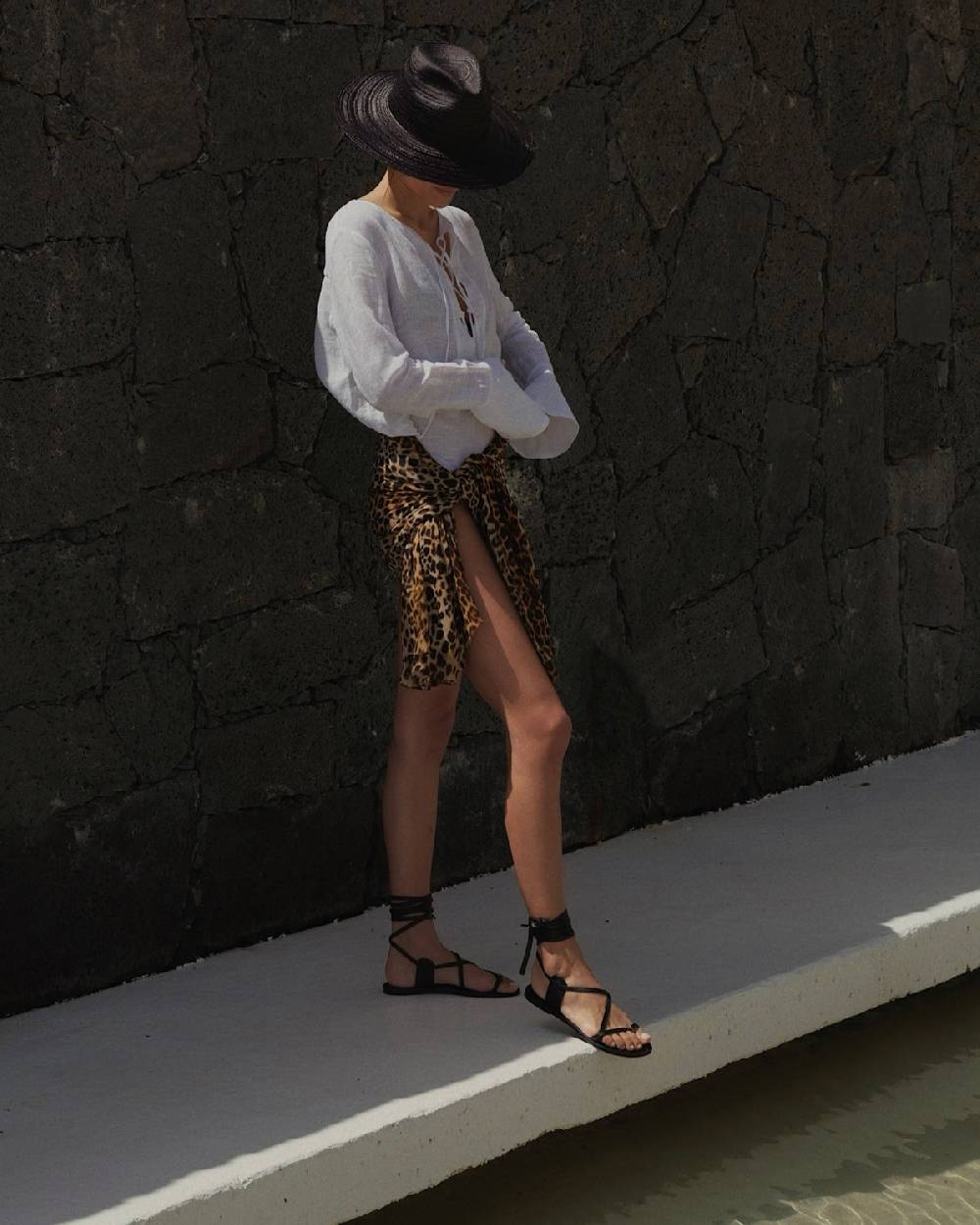 Manebí St. Tropez Leather Sandals - Tie-Up Black