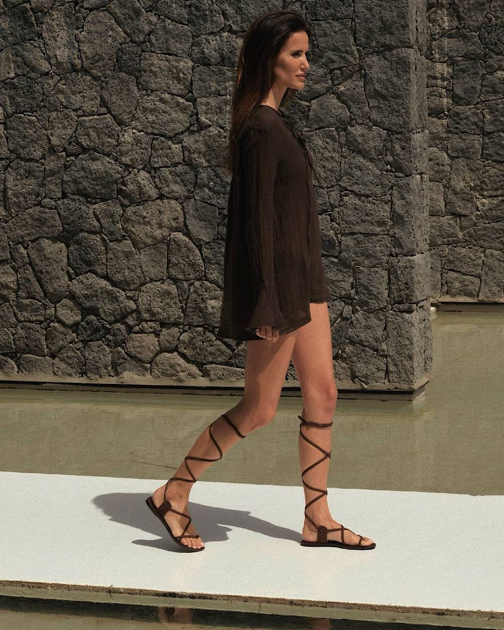 Manebí St. Tropez Leather Sandals - Tie-Up Chocolate