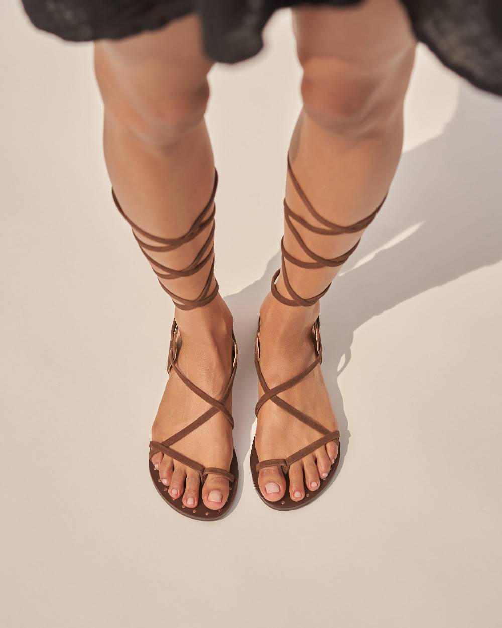 Manebí St. Tropez Leather Sandals - Tie-Up Chocolate