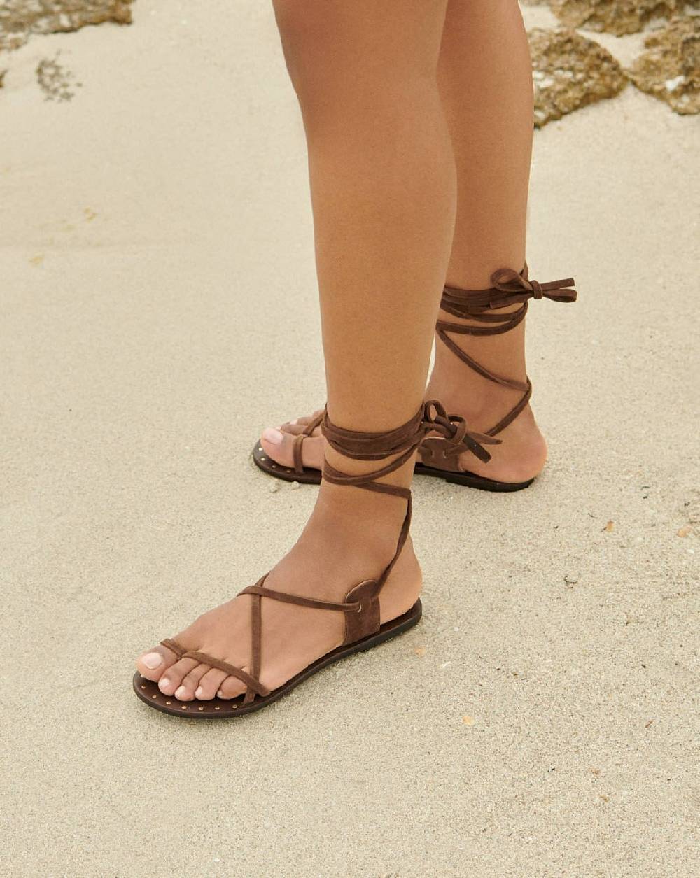 Manebí St. Tropez Leather Sandals - Tie-Up Chocolate
