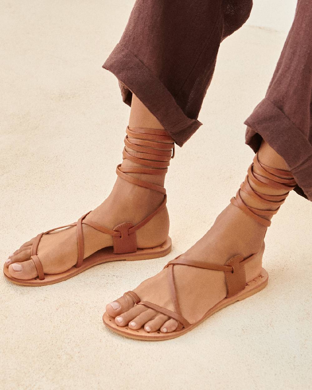 Manebí St. Tropez Leather Sandals - Tie-Up Tan