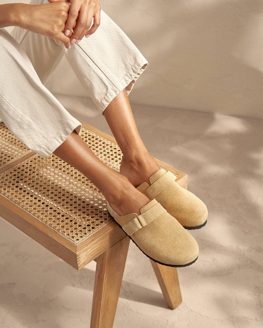 Manebí Suede Clog Mules - Hamptons Inca Cream