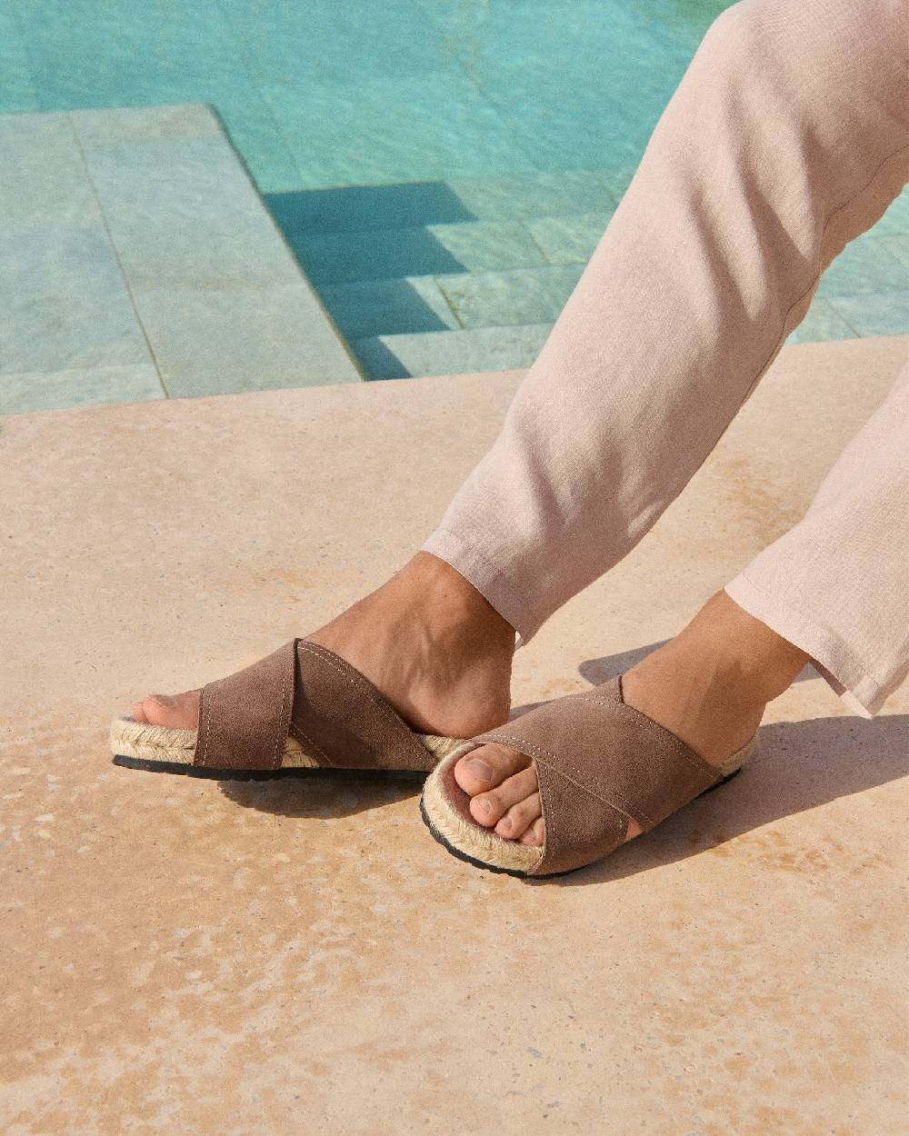 Manebí Suede Crossed Bands Sandals - Moka