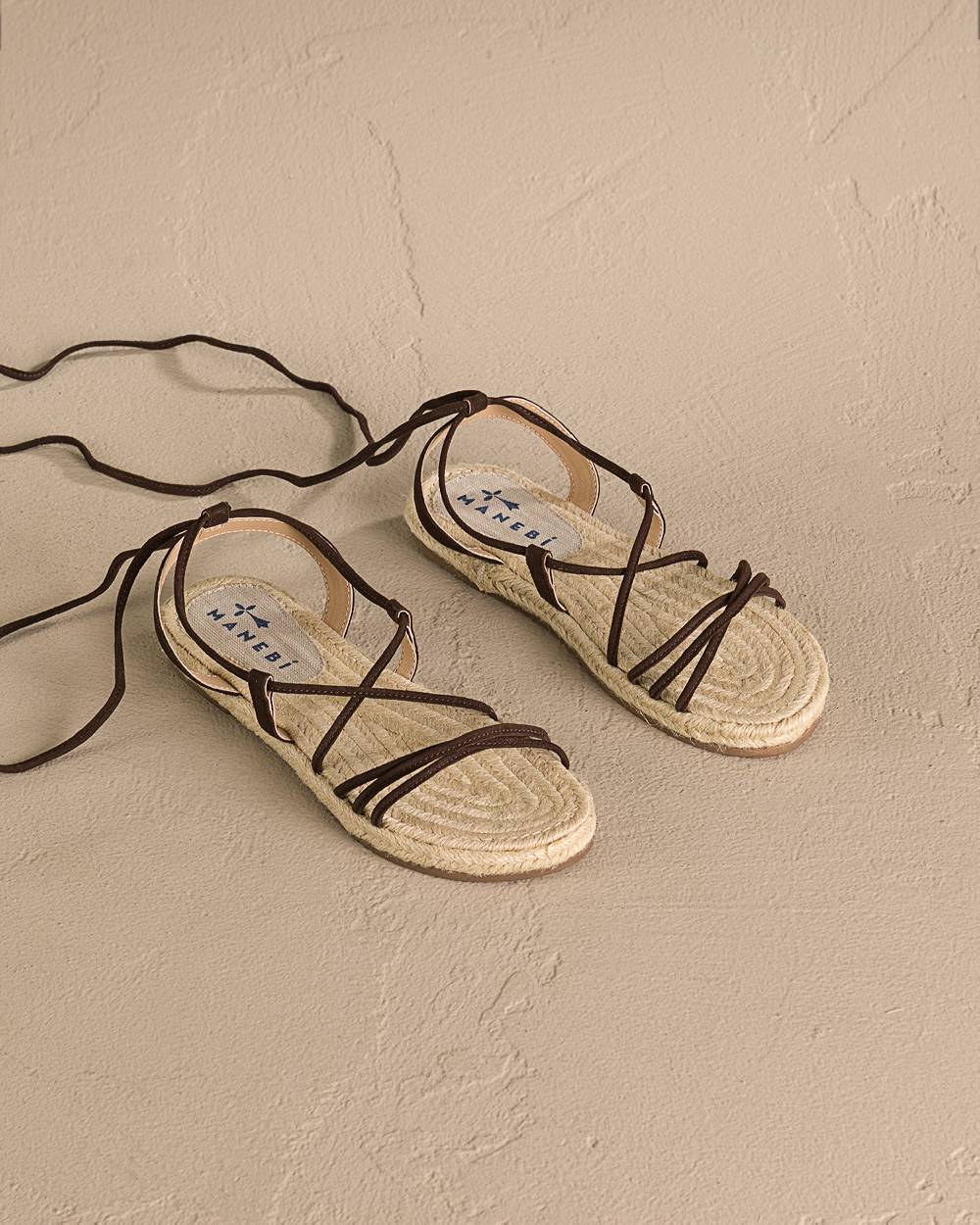 Manebí Suede \u0026 Jute Lace-Up Sandals - Cocoa
