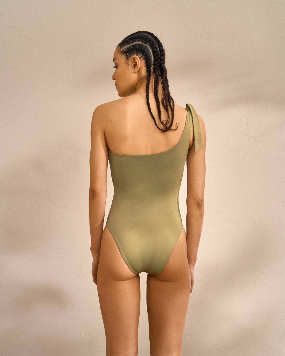 Manebí Tie-Up One|Shoulder One Piece - Kaki Green
