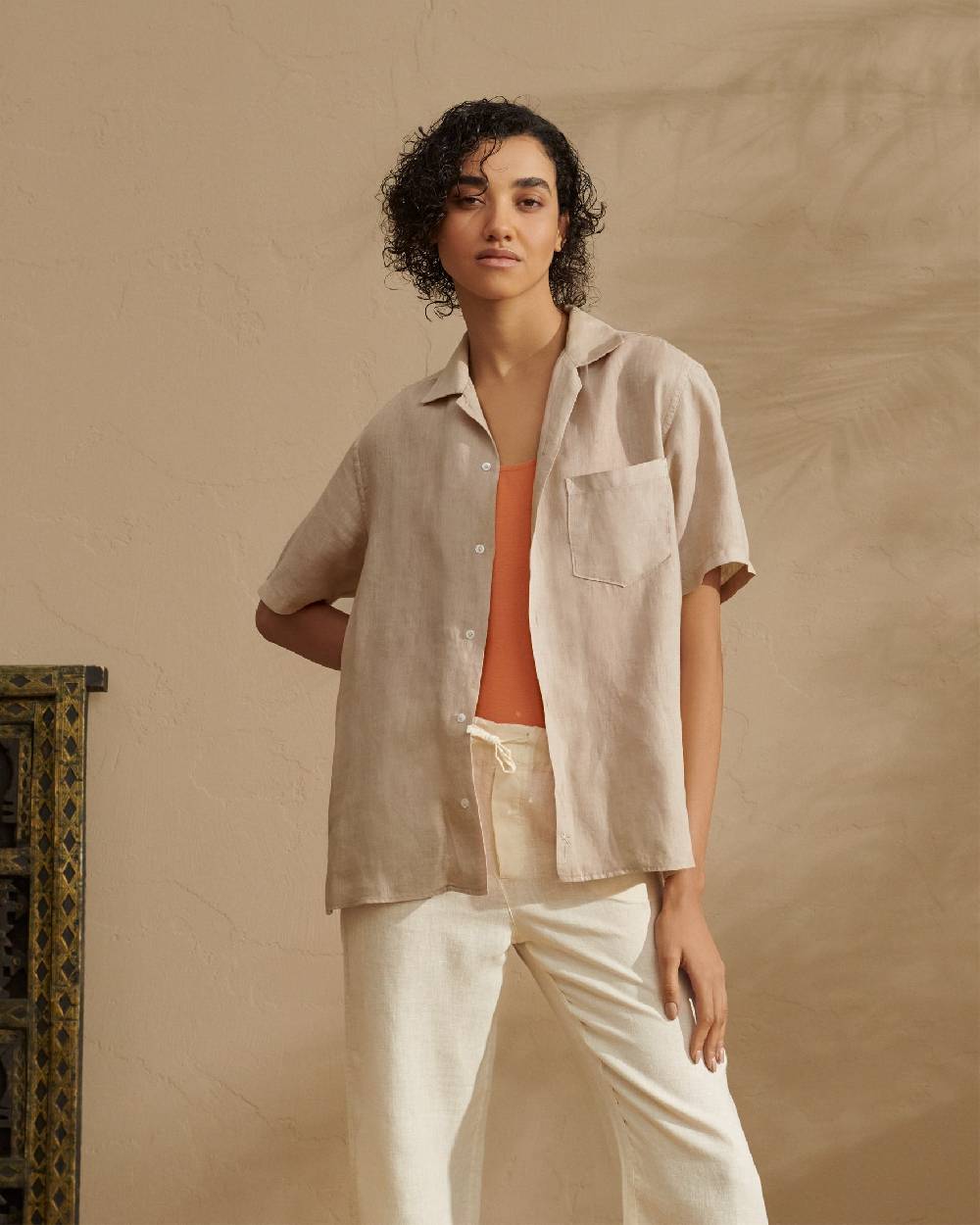 Manebí Washed Linen Havana|Camp-Collar Shirt - Sand