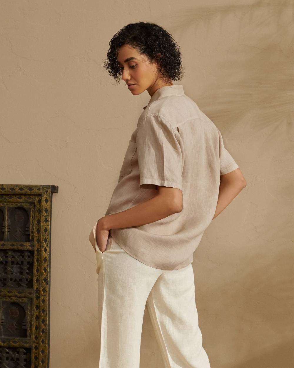 Manebí Washed Linen Havana|Camp-Collar Shirt - Sand