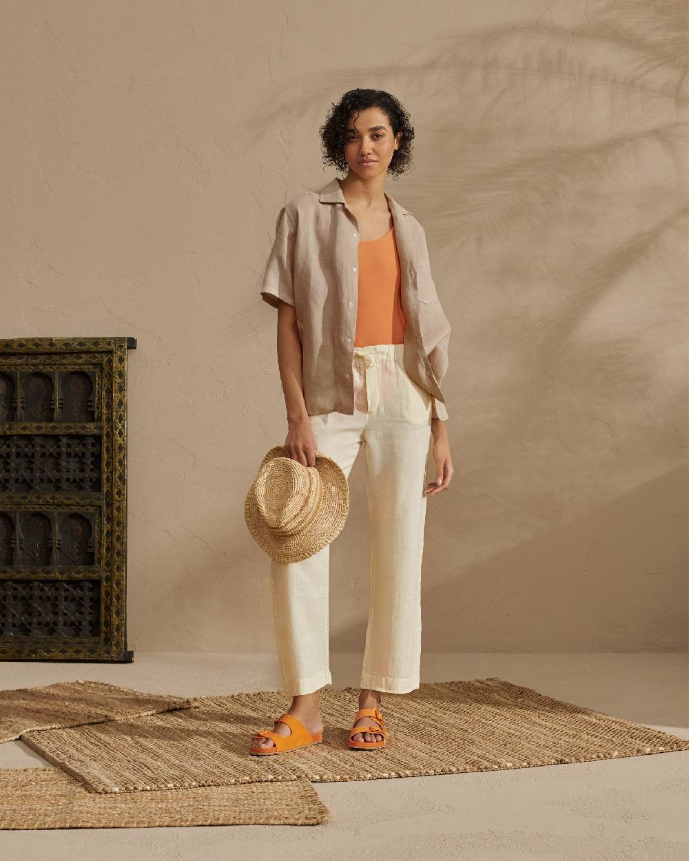 Manebí Washed Linen Havana|Camp-Collar Shirt - Sand