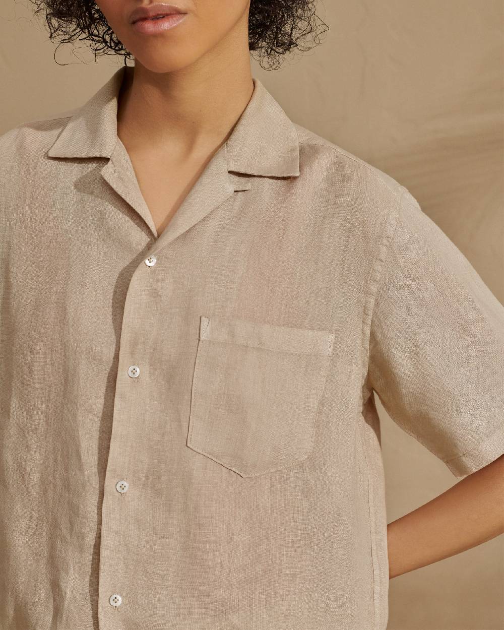 Manebí Washed Linen Havana|Camp-Collar Shirt - Sand