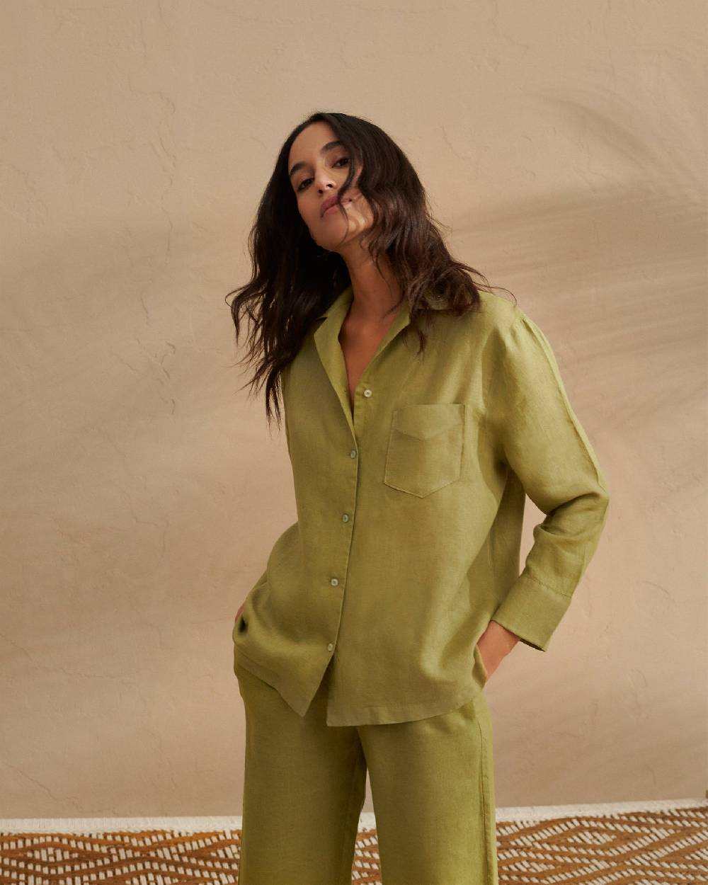 Manebí Washed Linen Natal Shirt - Kaki Green