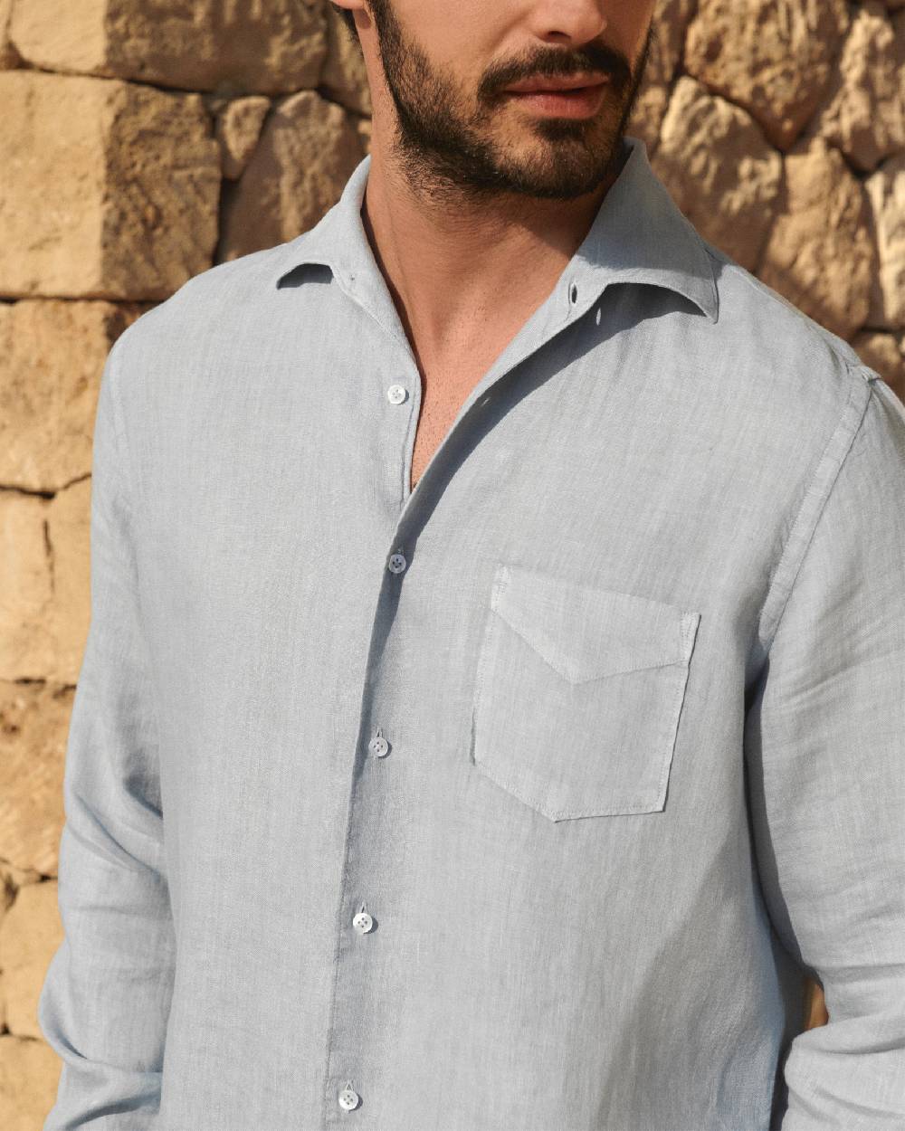 Manebí Washed Linen Panama Shirt - Grey Blue