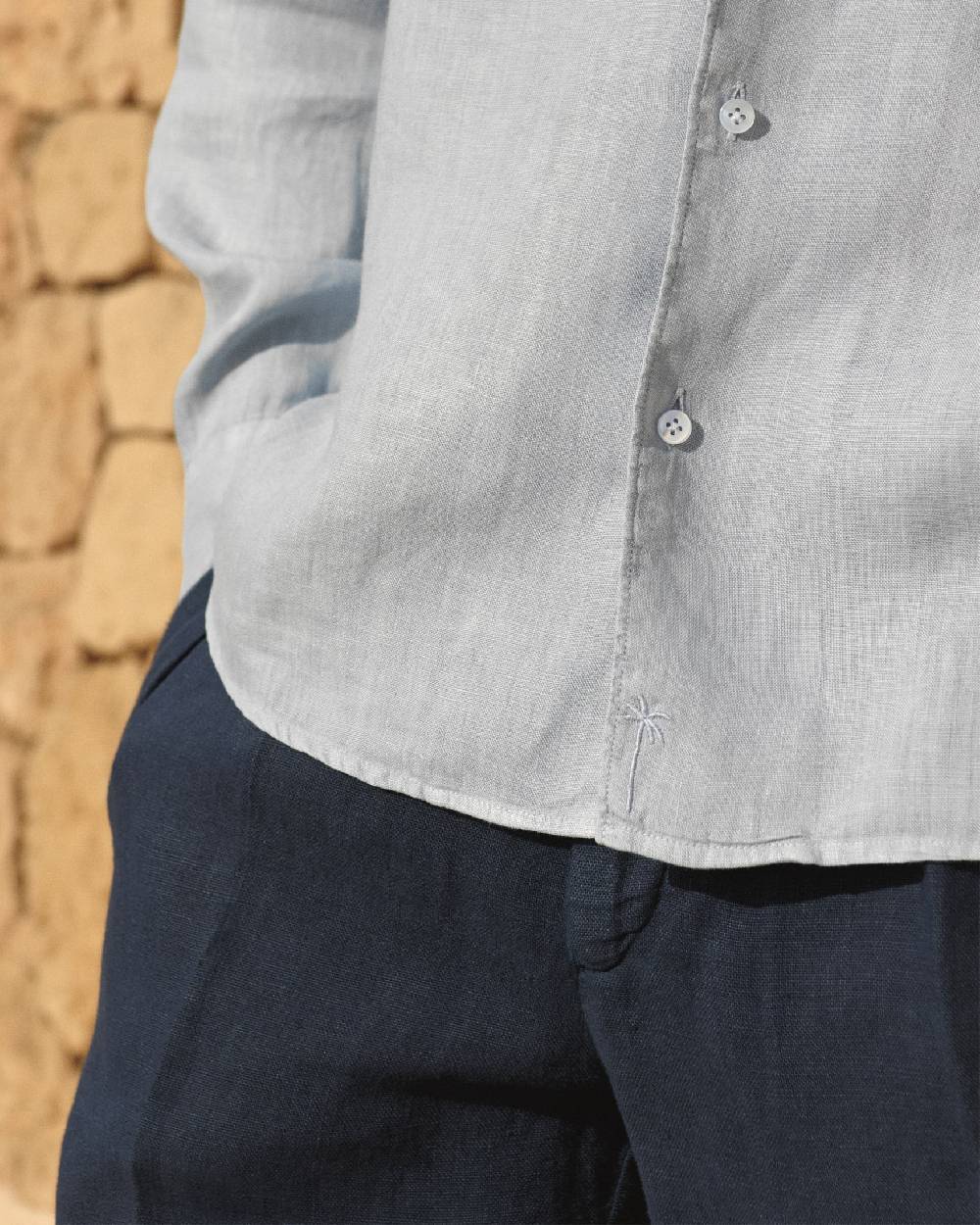 Manebí Washed Linen Panama Shirt - Grey Blue