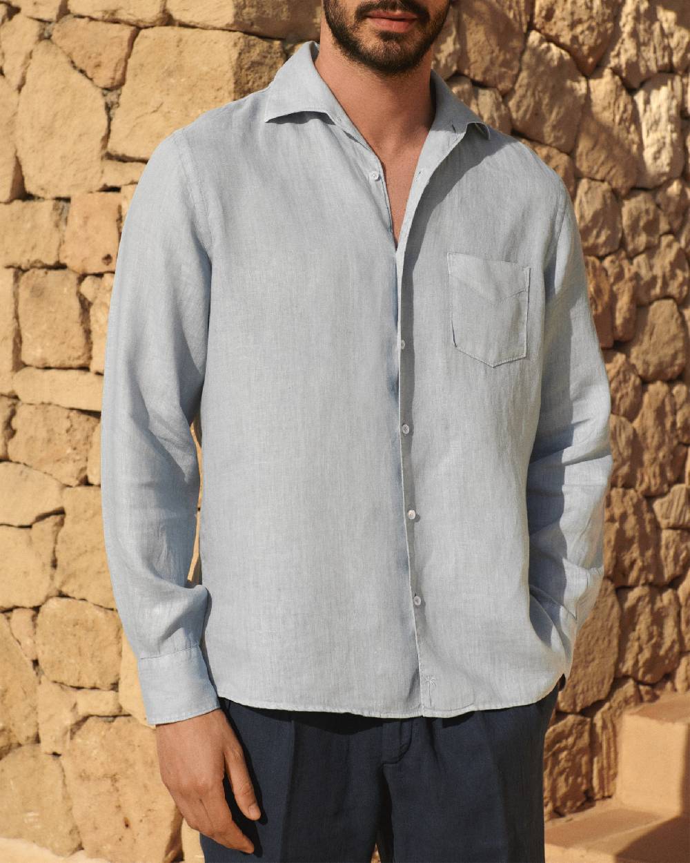 Manebí Washed Linen Panama Shirt - Grey Blue
