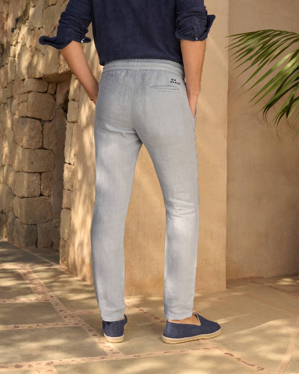 Manebí Washed Linen Venice Trousers - Grey Blue